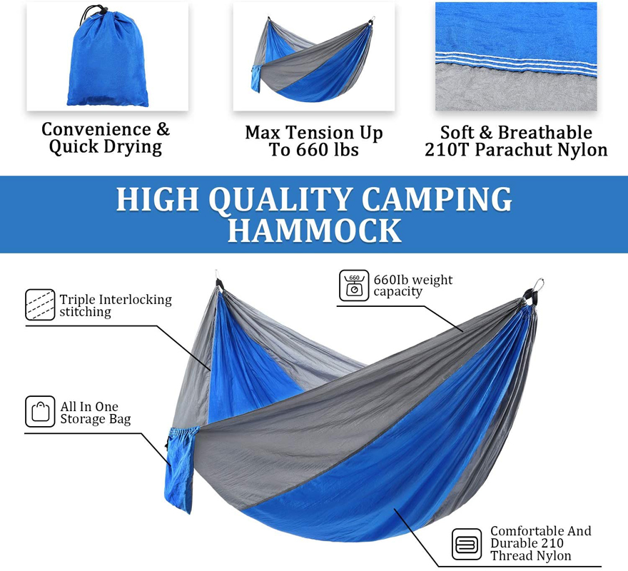 Outdoor Camping Portable Hammock with 2 Tree Straps 2 Carabiners