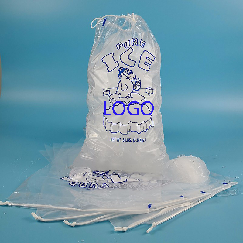 8LB Plastic Ice Cube Bags with Drawstring