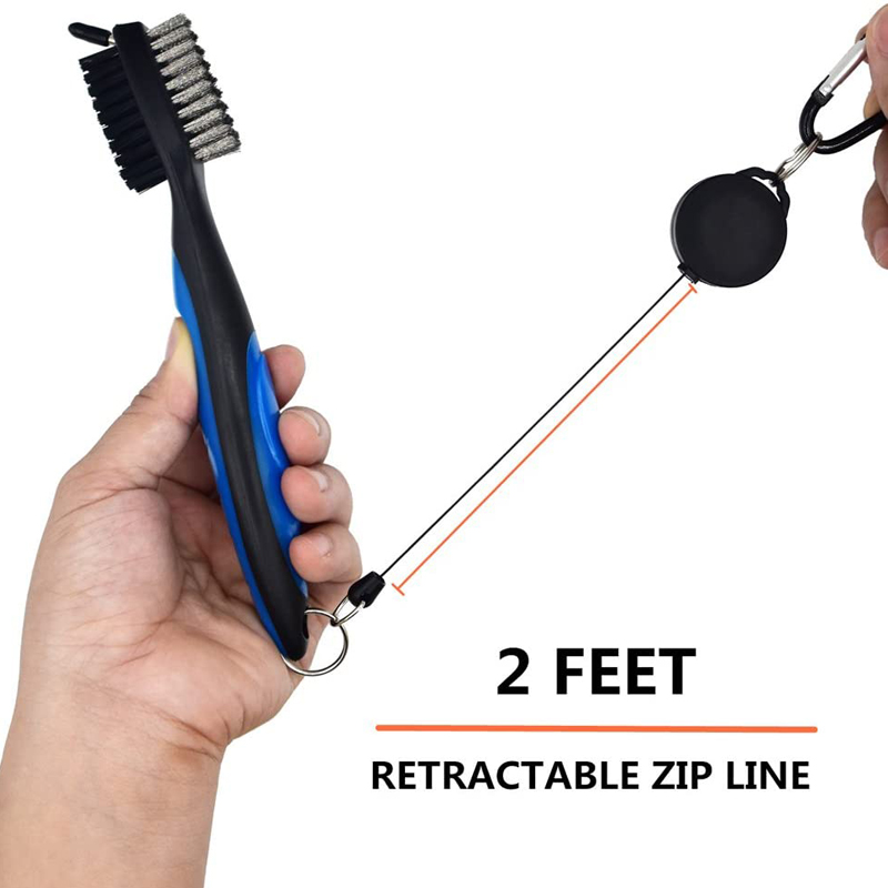 Golf Club Brush Groove Cleaner with Retractable Zip-line and Aluminum Carabiner Cleaning Tools
