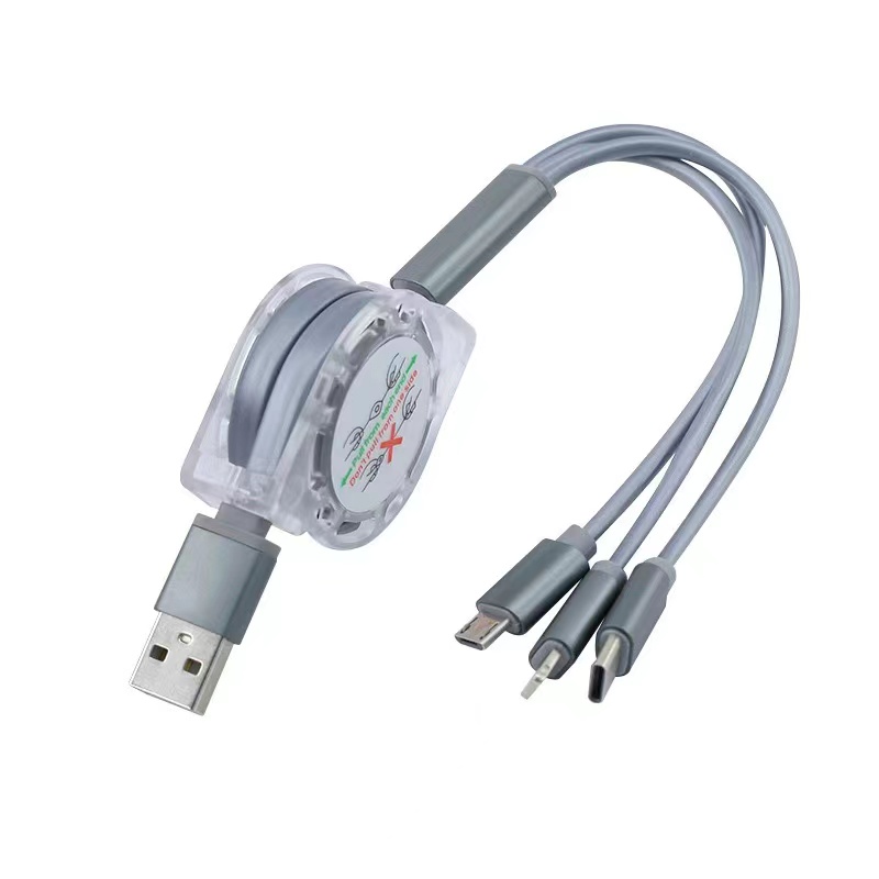 2.4A Fast USB Cable 3-in-1 Charge Cord with Type-C/Micro-USB/Apple Port