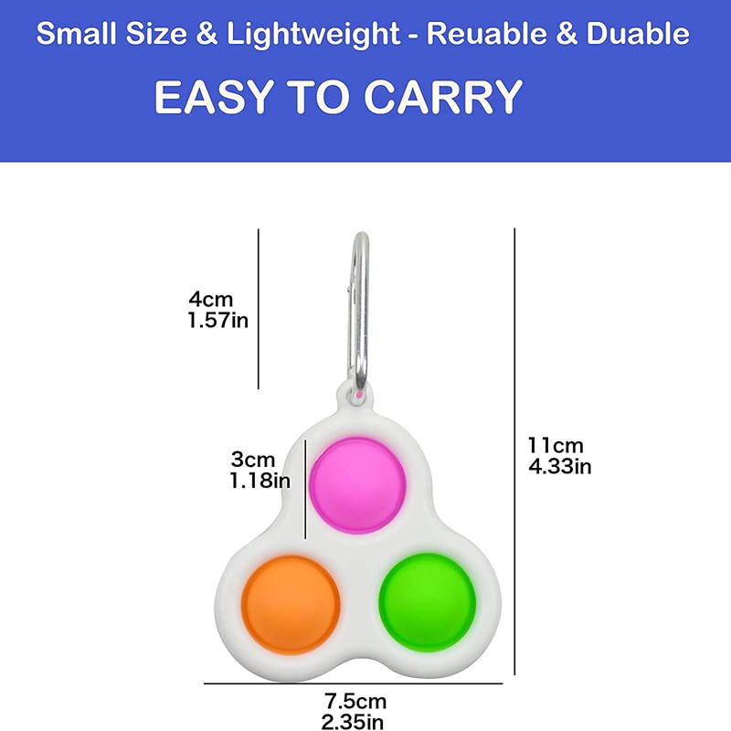 3PCS Bubbles Fidget Simple Dimple Toy w/Carabiner 