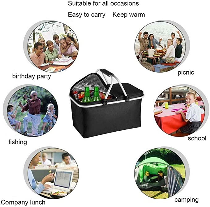 Topline Insulated Foldable Collapsible Picnic Basket with Aluminium Carrying Handle