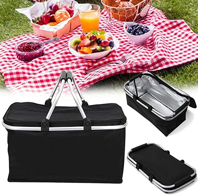 Topline Insulated Foldable Collapsible Picnic Basket with Aluminium Carrying Handle