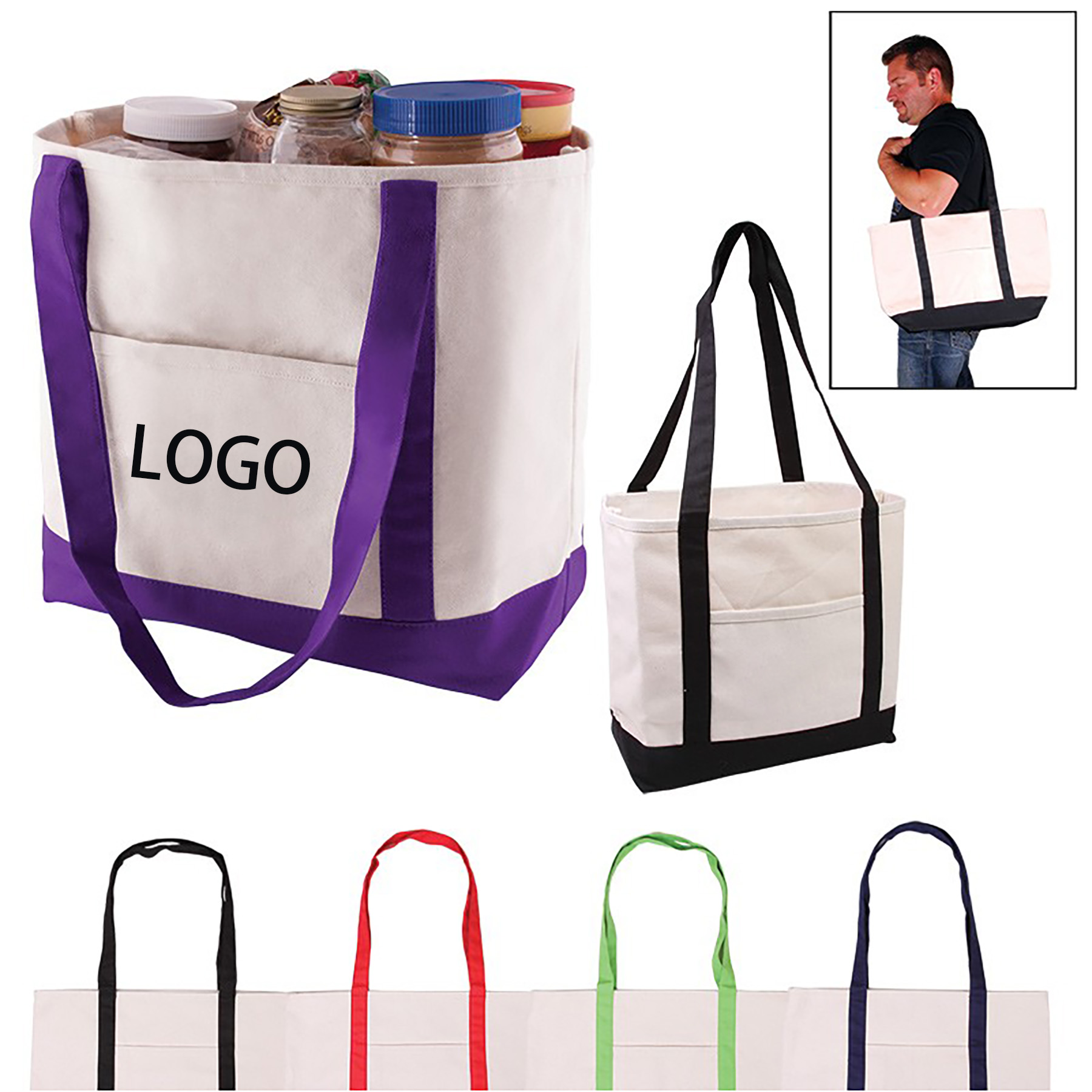 Open Top Heavy Duty Deluxe Tote Bag with Outer Pocket