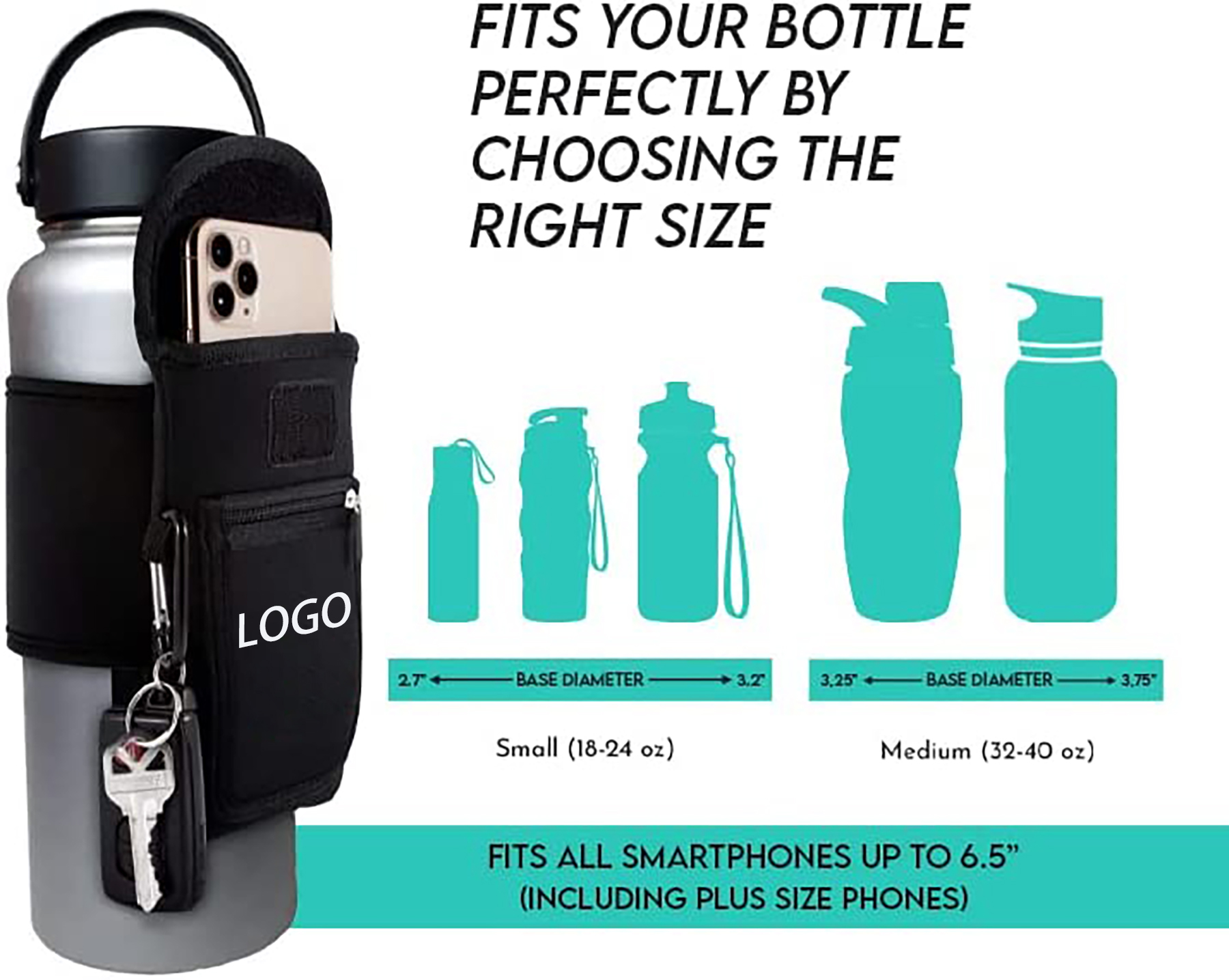 Gym Water Bottle Pouch for Running/ Walking/ Cell Phone/ Cards/ Key