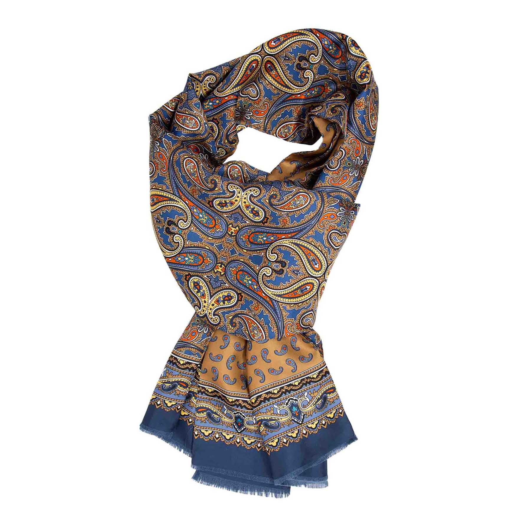 Double Printed Long Mulberry Silk Scarf with Fringed trims