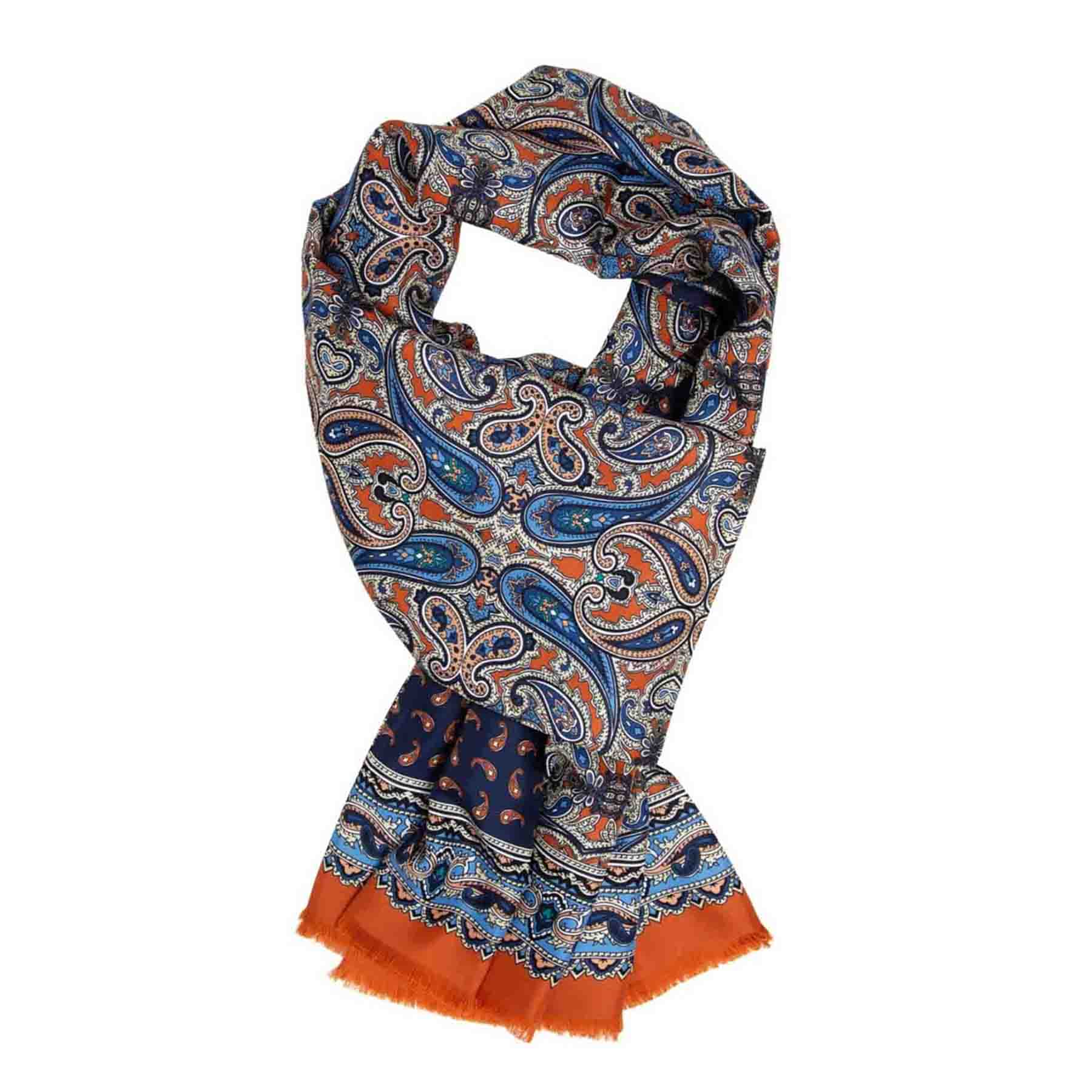 Double Printed Long Mulberry Silk Scarf with Fringed trims