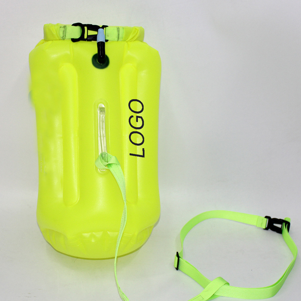 PVC Inflatable Safety Buoy Waterproof Dry Floating Storage Bag W/ Waistband for Swimming/Training