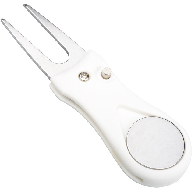 Metal Foldable Golf Divot Tool w/ Pop-up Button And Magnetic Ball Marker