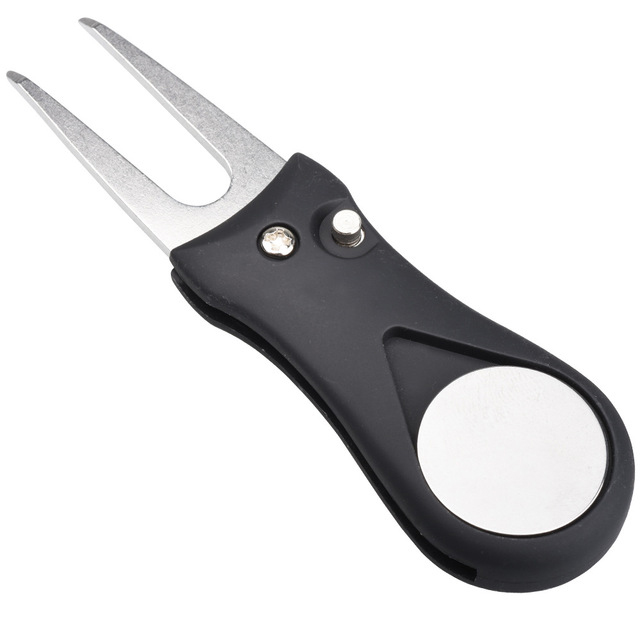 Metal Foldable Golf Divot Tool w/ Pop-up Button And Magnetic Ball Marker