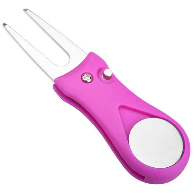 Metal Foldable Golf Divot Tool w/ Pop-up Button And Magnetic Ball Marker