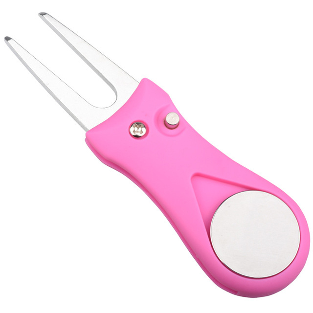 Metal Foldable Golf Divot Tool w/ Pop-up Button And Magnetic Ball Marker