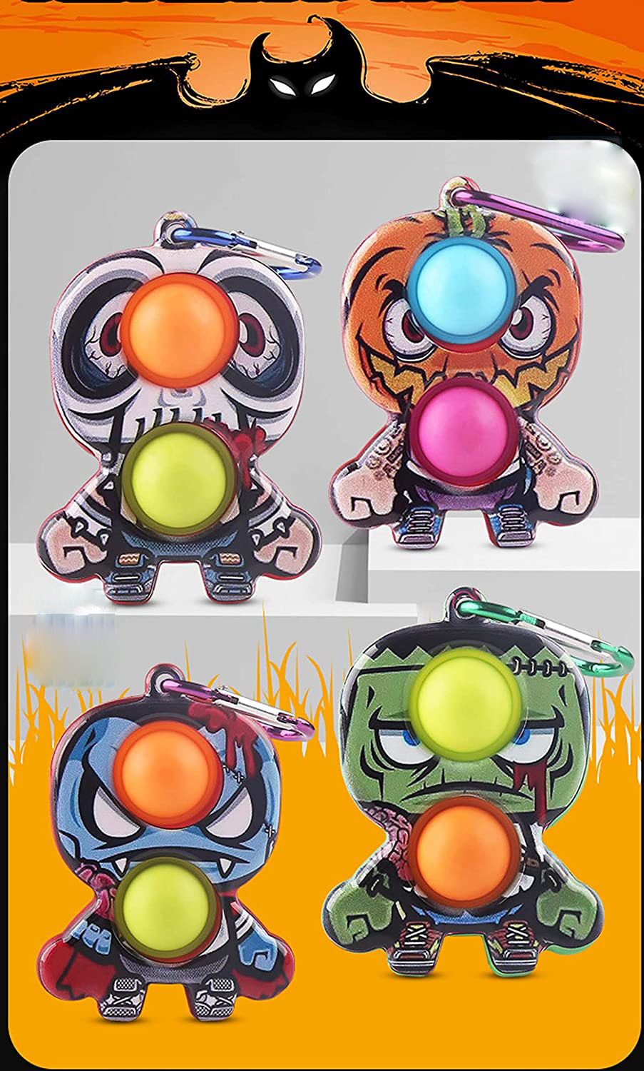 Halloween Push Pop Bubble Fidget Toy w/ Keychain for Children and Adult