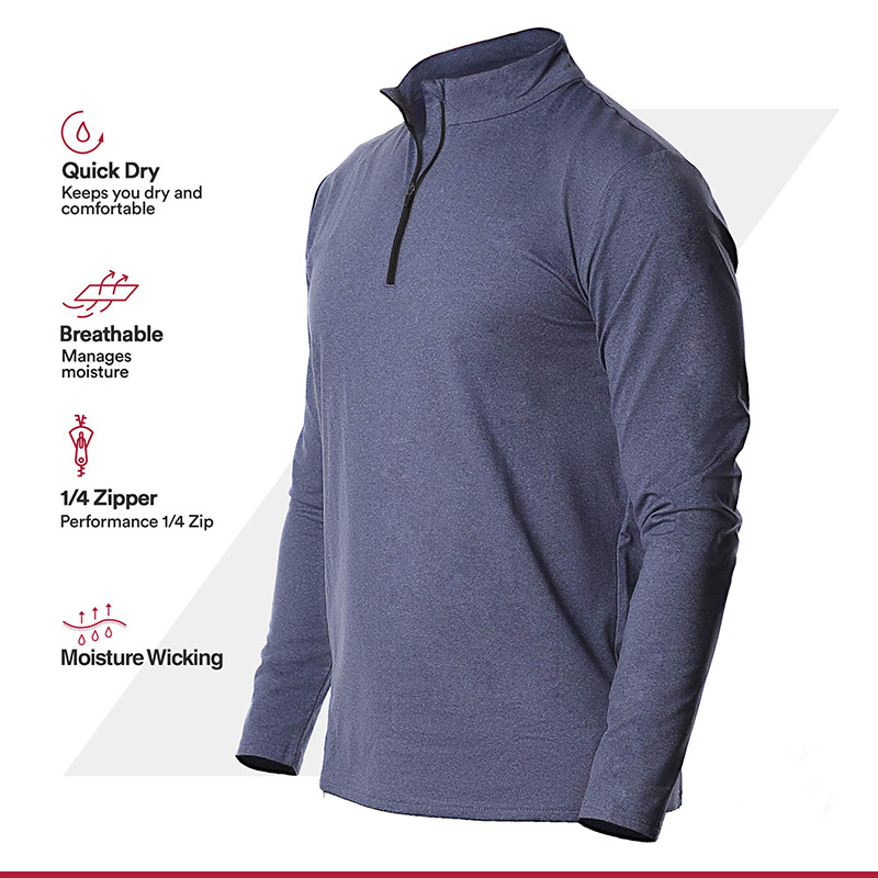 Men's Solid Color Long Sleeve  Pullover Tops Half Zipper Outdoor Sweatshirt