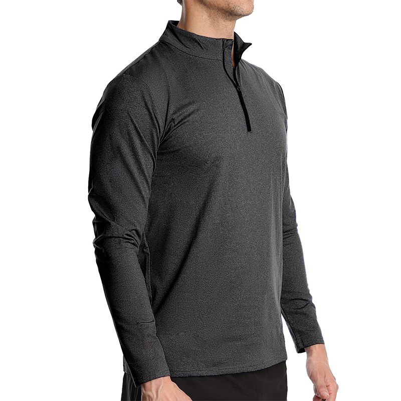 Men's Solid Color Long Sleeve  Pullover Tops Half Zipper Outdoor Sweatshirt