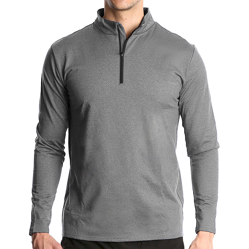 Men's Solid Color Long Sleeve  Pullover Tops Half Zipper Outdoor Sweatshirt