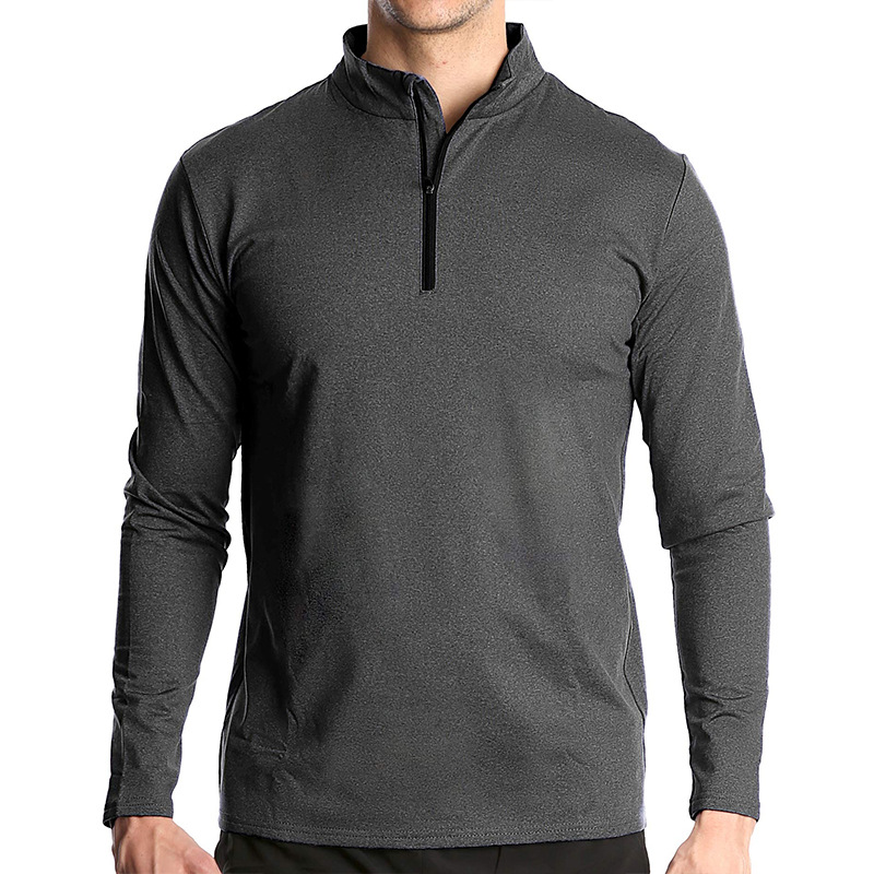 Men's Solid Color Long Sleeve  Pullover Tops Half Zipper Outdoor Sweatshirt