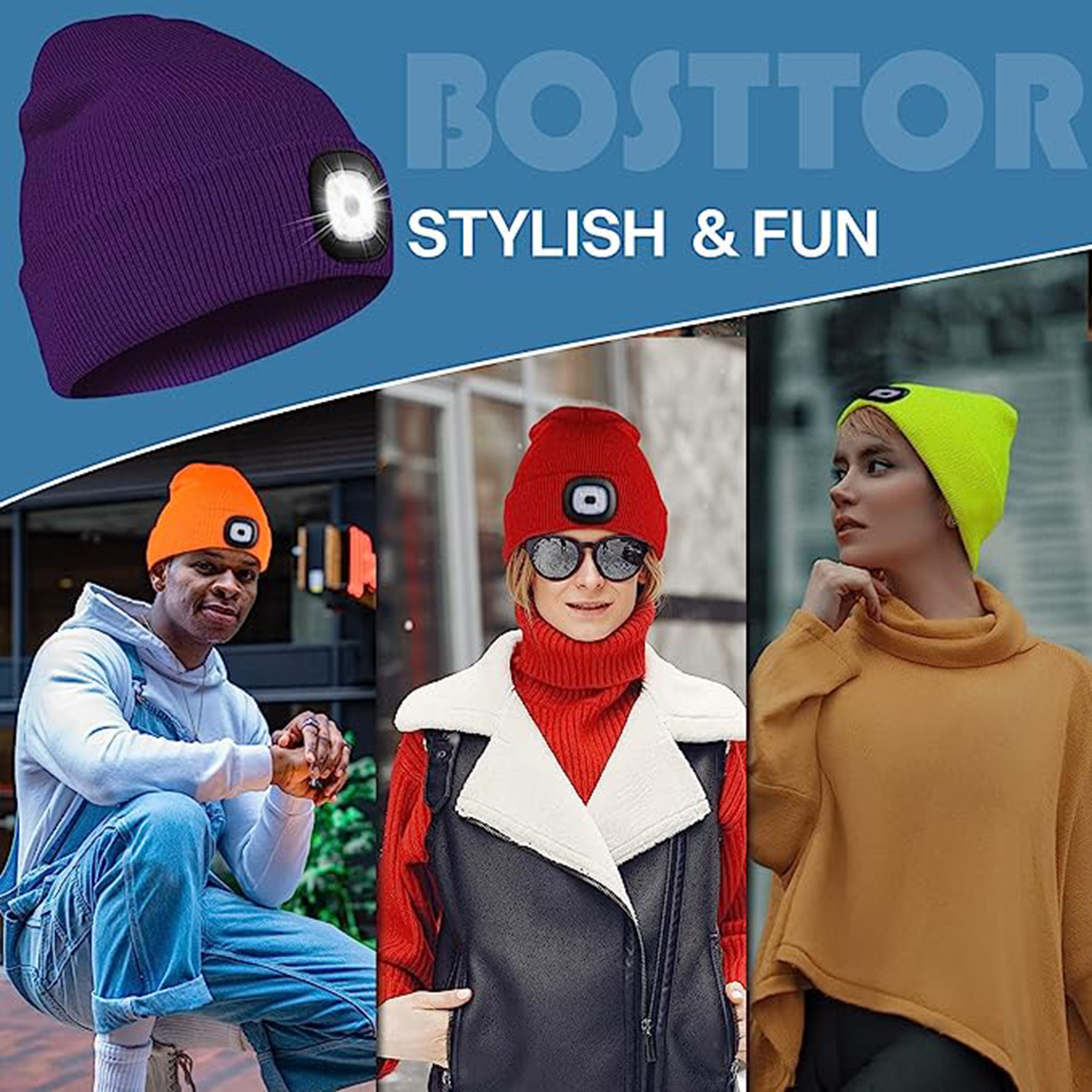 Unisex Warm Winter Hat with Flashlight