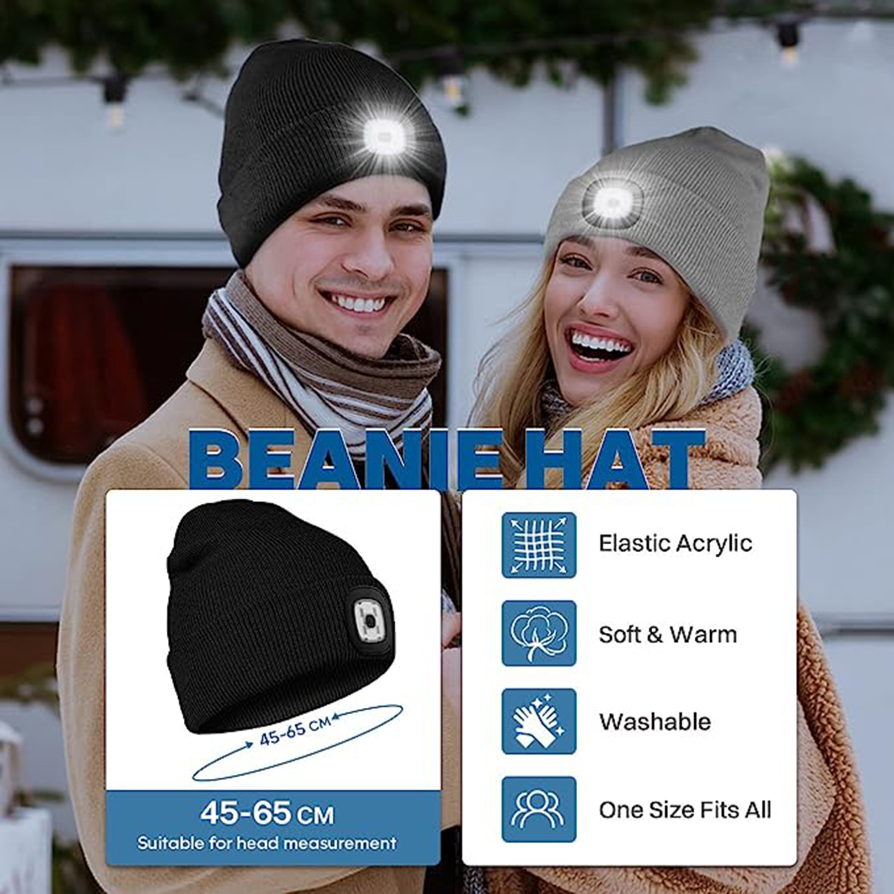 Unisex Warm Winter Hat with Flashlight