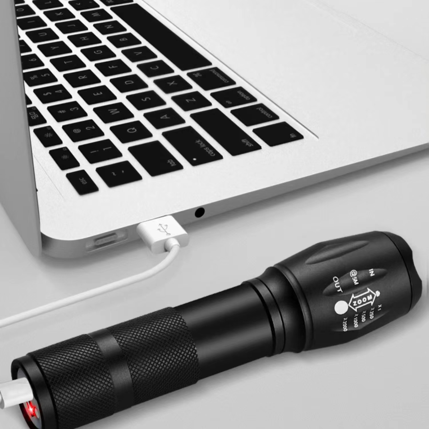 MGE4437 Aluminum Alloy Zoom Rechargeable Outdoor Flashlight/ Non-slip Hand Rope